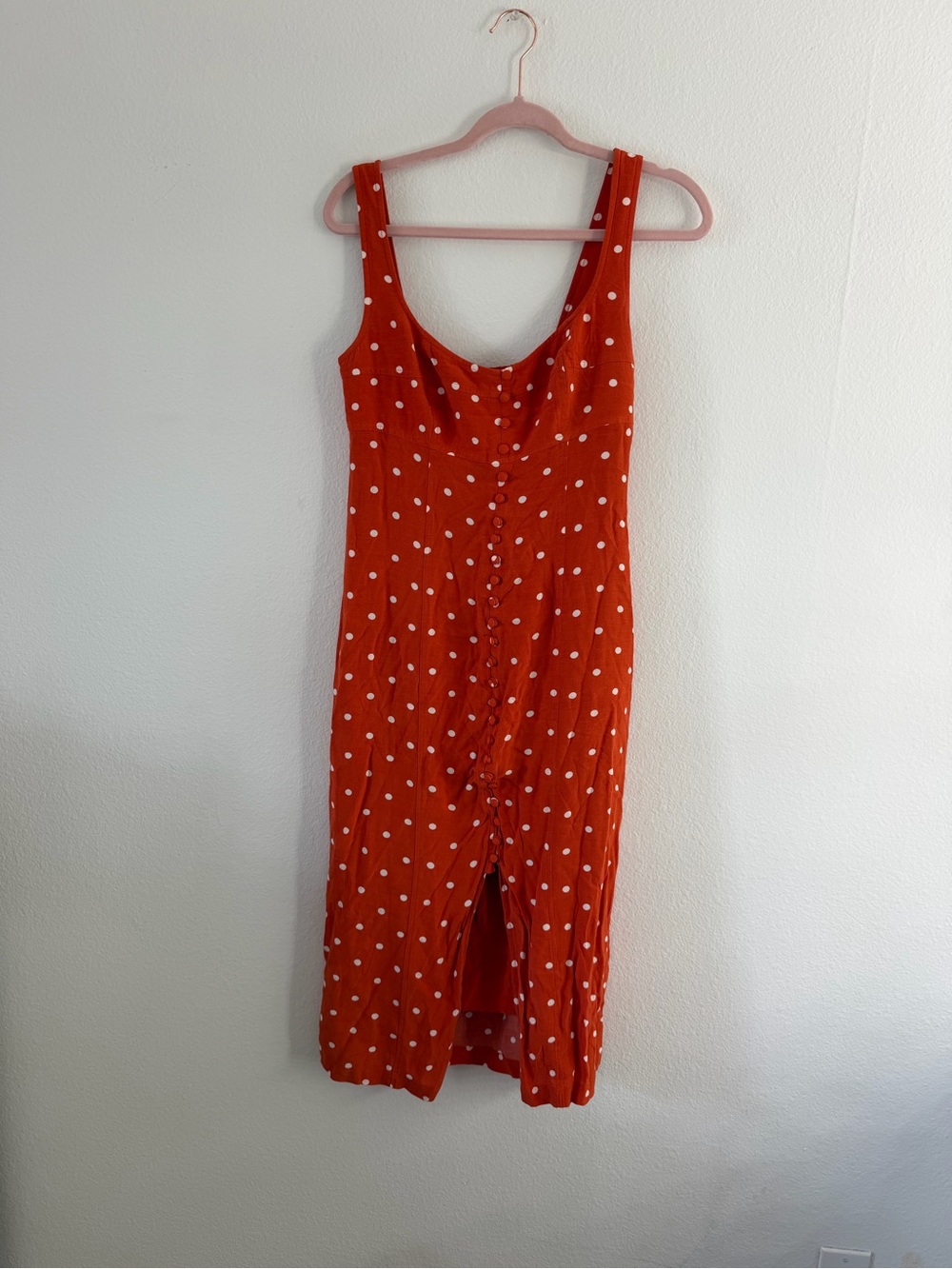 Maeve Anthropologie Orange Polka Dot Midi Dress with Front Slit Size 2 - Picture 3 of 7